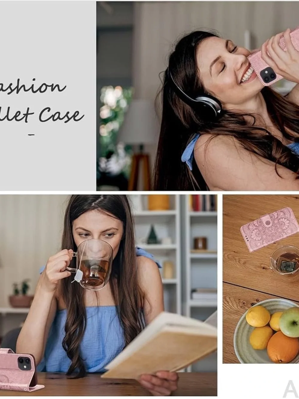 Floral Mandala Rose Gold Wallet Phone Case with Wristlet